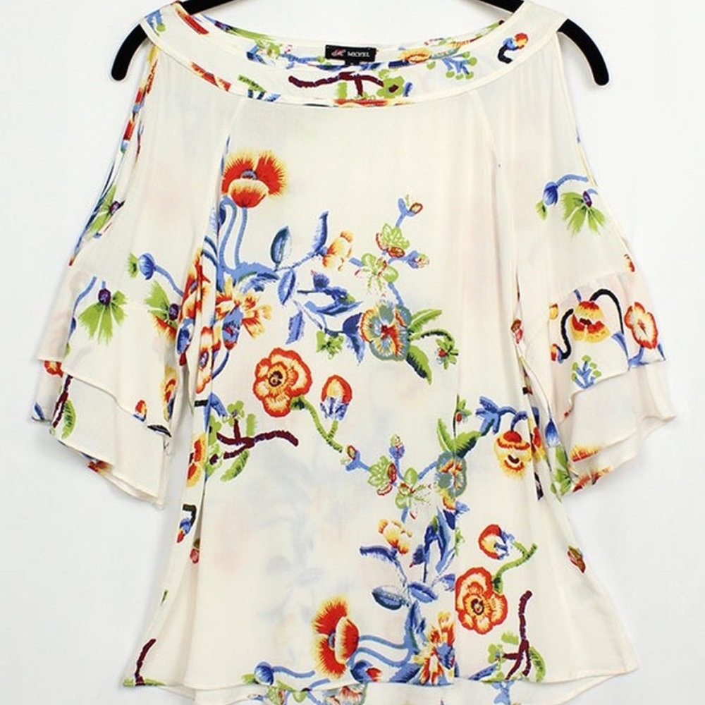 Fiona Floral Print 3/4 Ruffle Sleeve Cold Shoulder